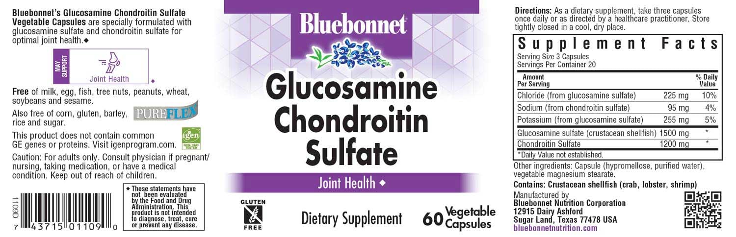 Foto 3 pulgar | Suplemento De Sulfato De Glucosamina Y Condroitina Bluebonnet, 60 Unidades - Venta Internacional.