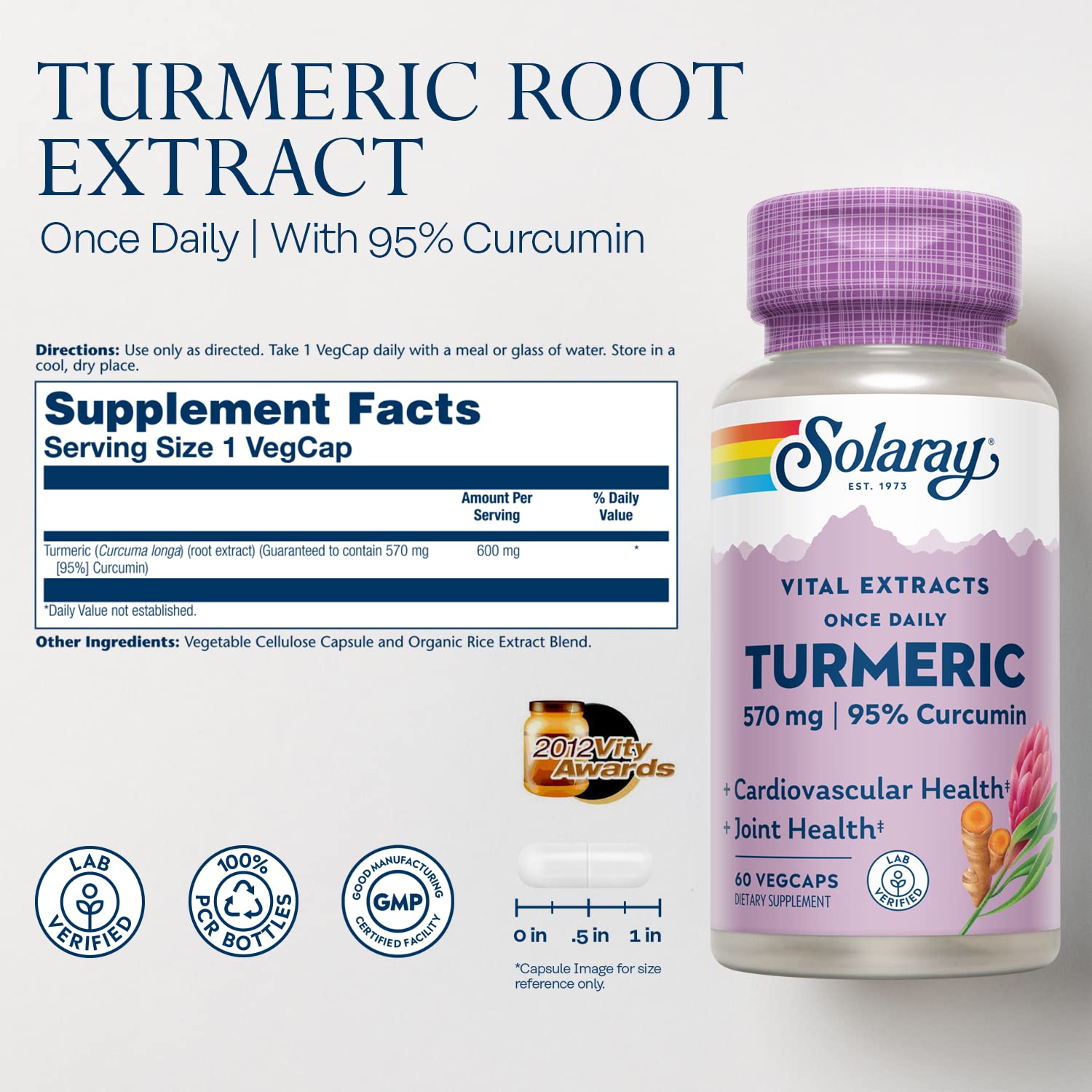 Foto 3 pulgar | Suplemento Solaray: Extracto De Raíz De Cúrcuma, 600 Mg, 60 Cápsulas Vegetales - Venta Internacional.