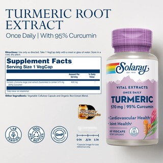 Foto 2 | Suplemento Solaray: Extracto De Raíz De Cúrcuma, 600 Mg, 60 Cápsulas Vegetales - Venta Internacional.