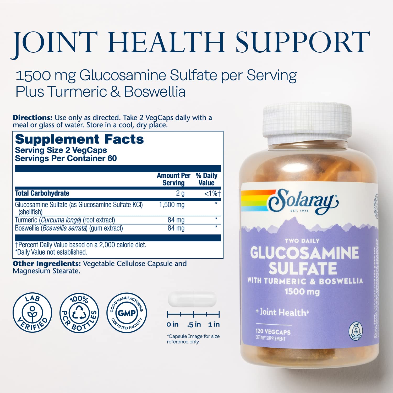 Foto 4 pulgar | Suplemento Solaray De Sulfato De Glucosamina 1500 Mg Para La Salud De Las Articulaciones - Venta Internacional.