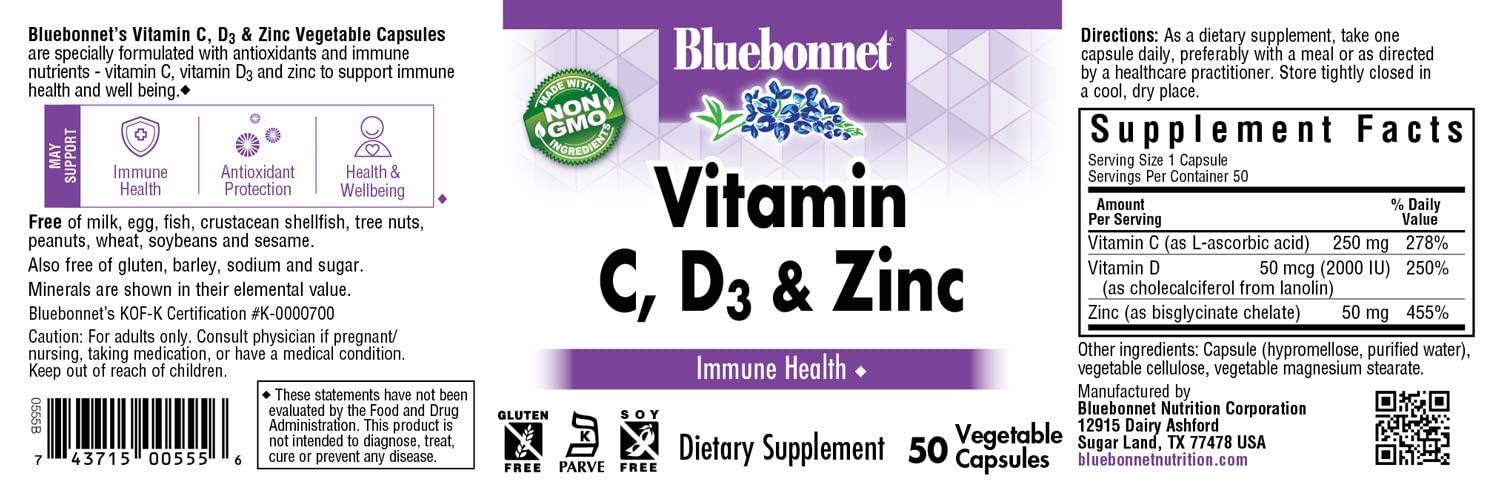 Foto 3 pulgar | Suplemento Bluebonnet Nutrition Con Vitamina C, D3 Y Zinc, 50 Cápsulas - Venta Internacional.