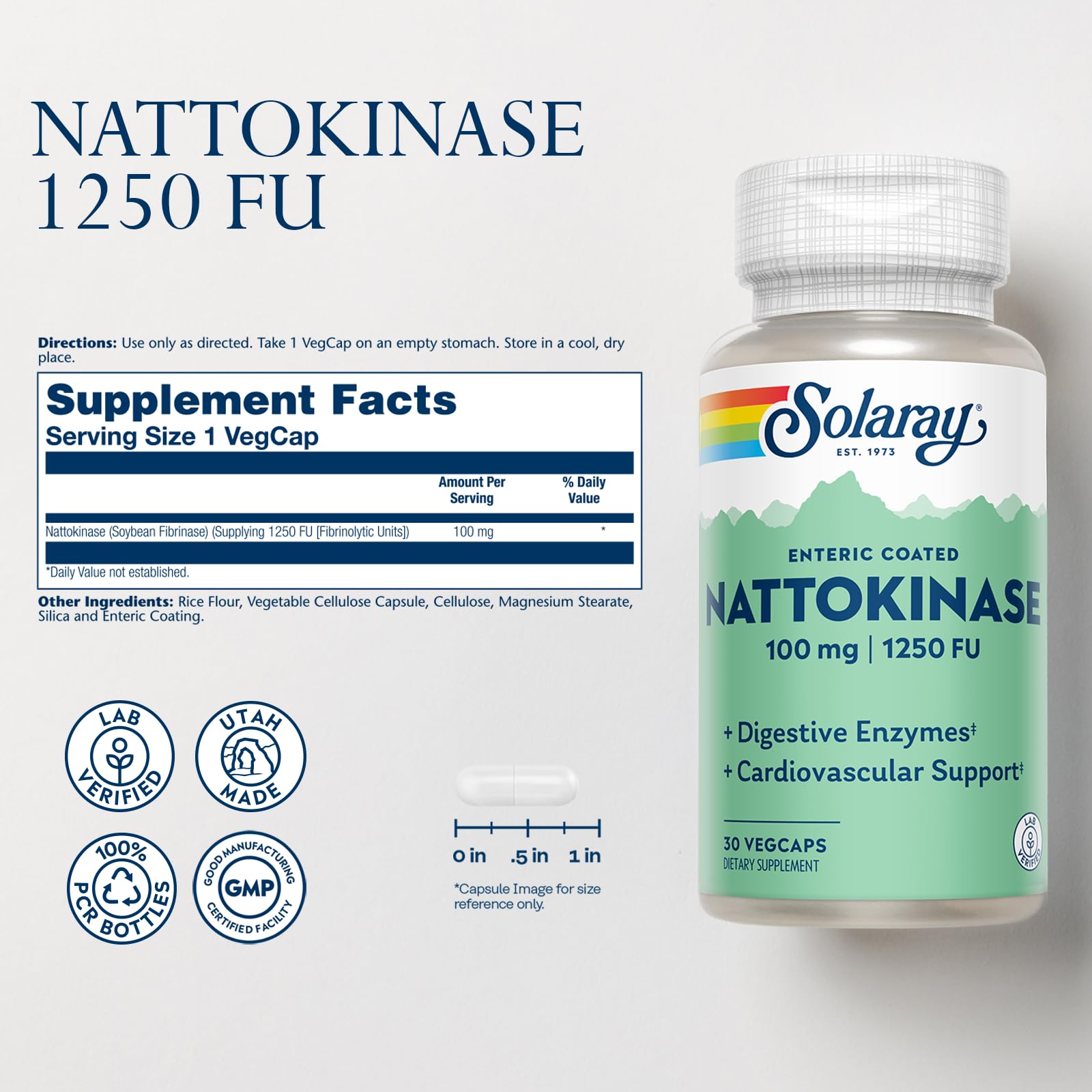 Foto 3 pulgar | Suplemento Solaray Nattokinase, 100 Mg, 1250 Fu, 30 Cápsulas Vegetarianas - Venta Internacional.