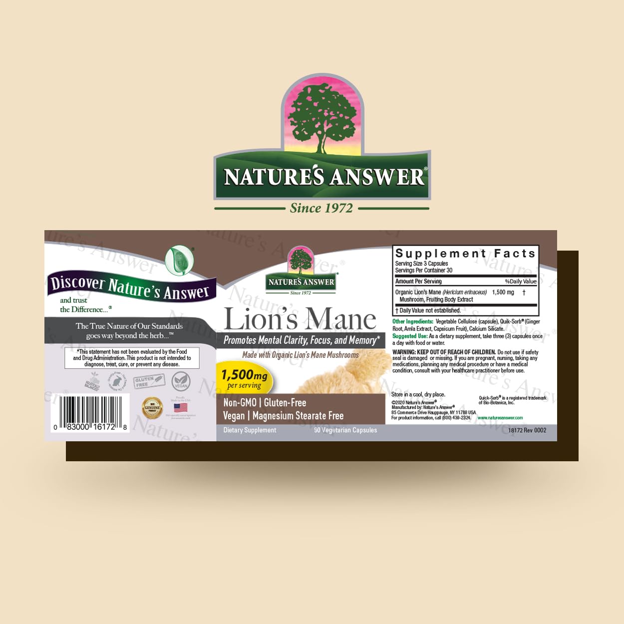Foto 3 pulgar | Suplemento Nature's Answer Lions Mane Mushroom 1500 Mg - Venta Internacional.