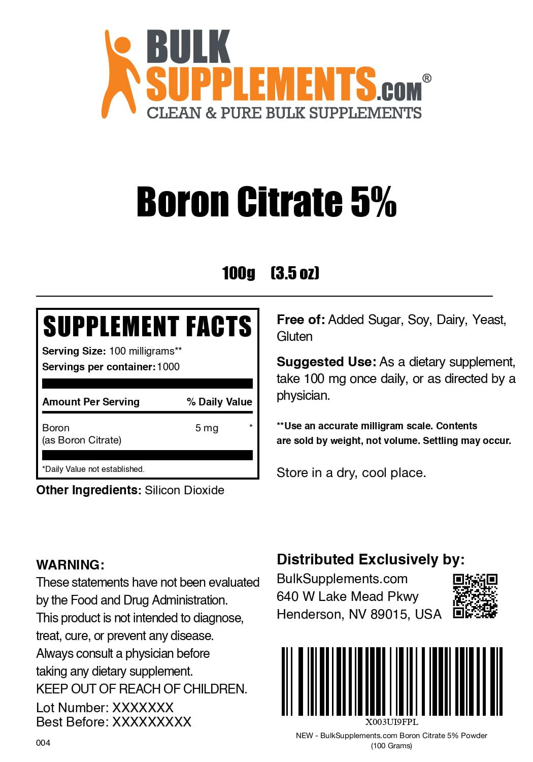 Foto 7 pulgar | Suplemento De Boro Bulksupplements.com Citrato De Boro 100 G - Venta Internacional.