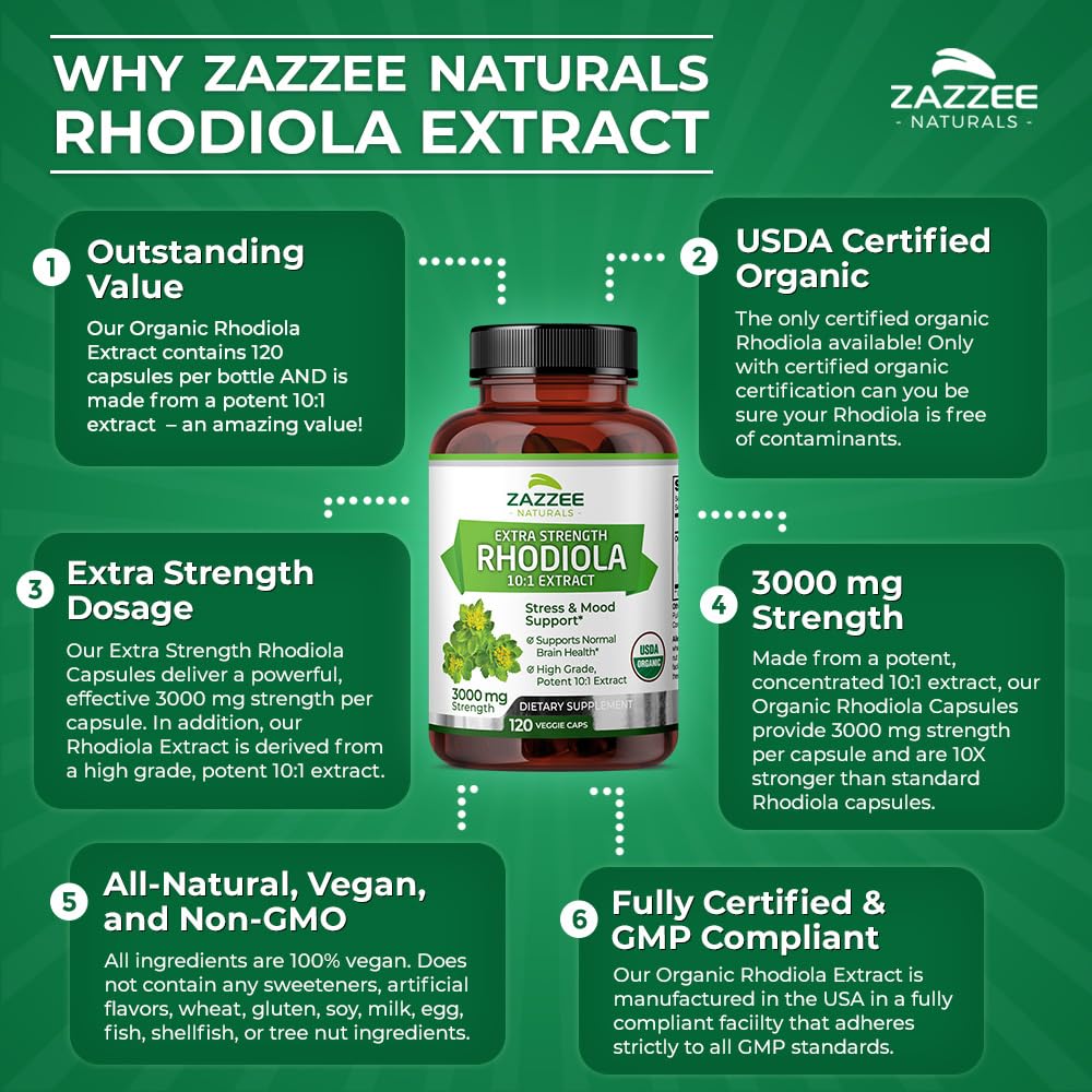 Foto 7 | Suplemento De Extracto De Rodiola Orgánico Del Usda De Zazzee, 3000 Mg, 120 Cápsulas - Venta Internacional.