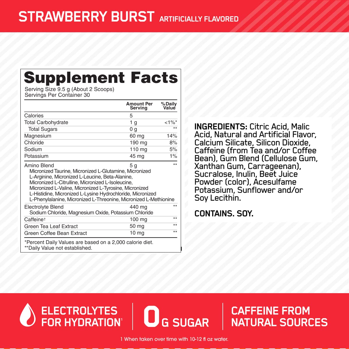 Foto 4 pulgar | Suplemento Optimum Nutrition Amino Energy Fresa 30 Dosis - Venta Internacional.