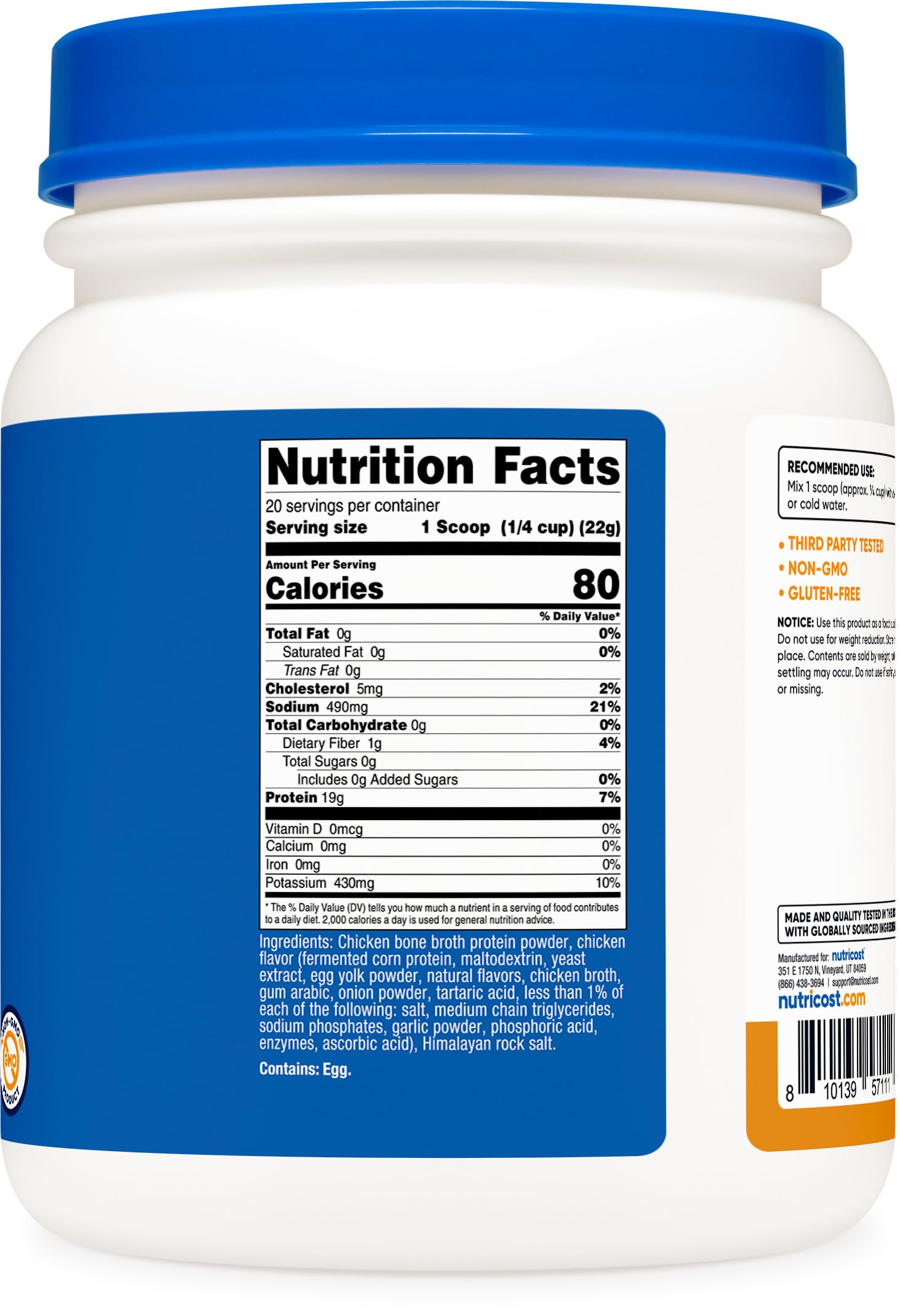 Foto 3 pulgar | Caldo De Huesos De Pollo Protein Nutricost, 20 Porciones - Venta Internacional.