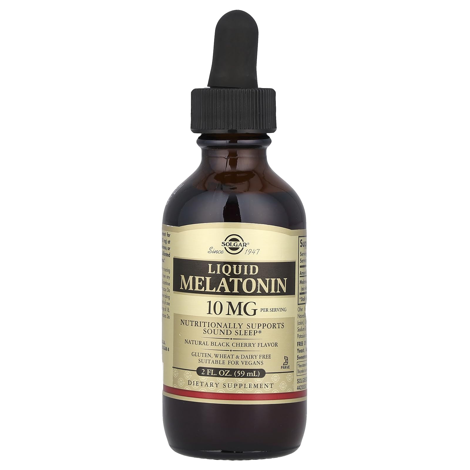 Suplemento De Melatonina Líquida Solgar 10 Mg De Cereza Negra Natural - Venta Internacional.