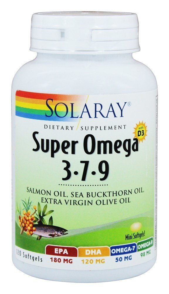 Suplemento Solaray Super Omega 3-7-9 Con Vitamina D-3 120 Cápsulas Blandas - Venta Internacional.