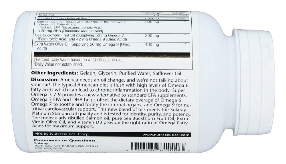Foto 5 pulgar | Suplemento Solaray Super Omega 3-7-9 Con Vitamina D-3 120 Cápsulas Blandas - Venta Internacional.