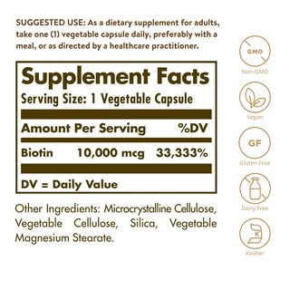 Foto 2 | Suplemento Solgar Biotina De 10.000 Mcg 120 Cápsulas Vegetales - Venta Internacional.
