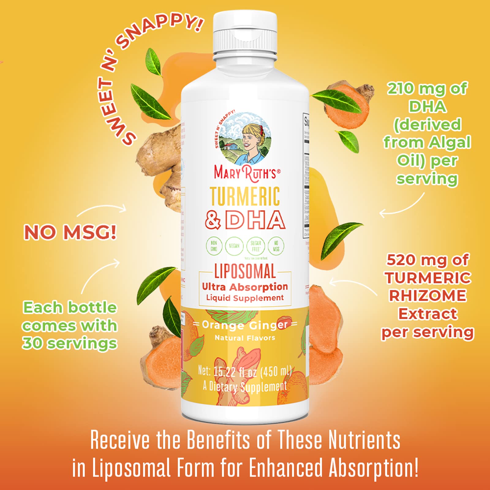 Foto 4 pulgar | Suplemento De Cúrcuma Liposomal Y Dha De Maryruth, 450 Ml - Venta Internacional.