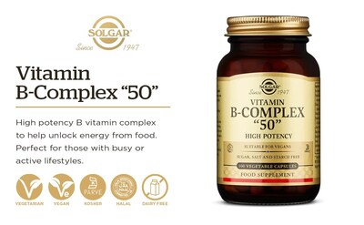 Foto 2 | Suplemento Solgar B-complex «50», Cápsulas Vegetales, 100 Unidades - Venta Internacional.