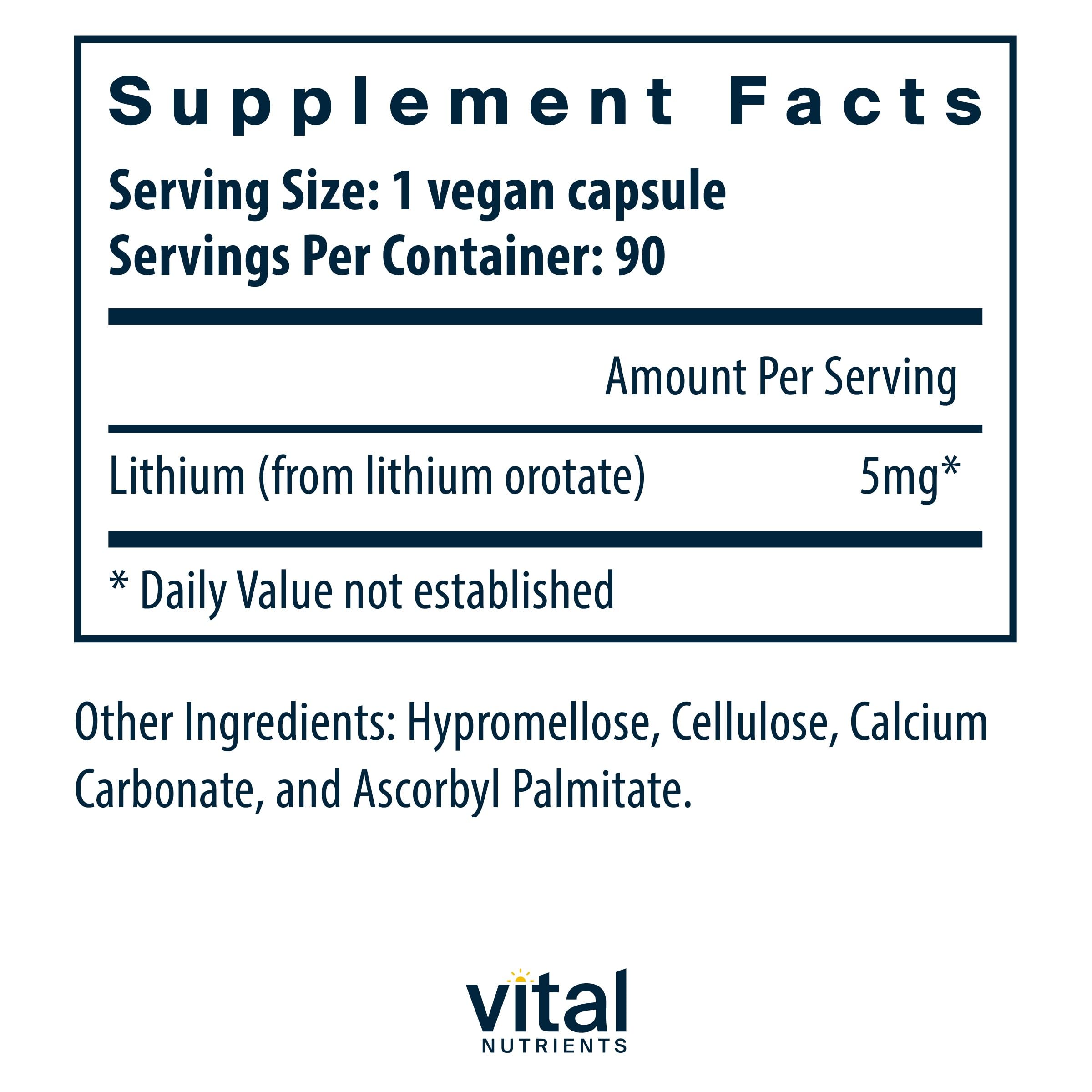Foto 2 | Suplemento De Orotato De Litio De Vital Nutrients, 5 Mg, 90 Cápsulas - Venta Internacional.