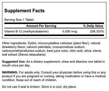 Foto 3 pulgar | Suplemento Swanson De Vitamina B-12, Metilcobalamina, 5000 Mcg, 60 Tabletas - Venta Internacional.