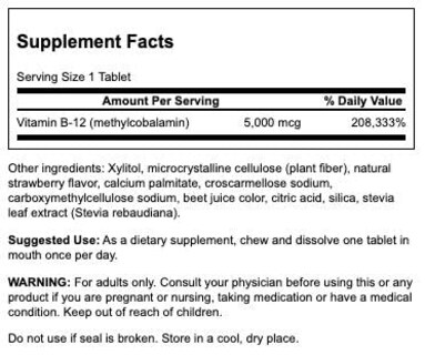 Foto 2 | Suplemento Swanson De Vitamina B-12, Metilcobalamina, 5000 Mcg, 60 Tabletas - Venta Internacional.