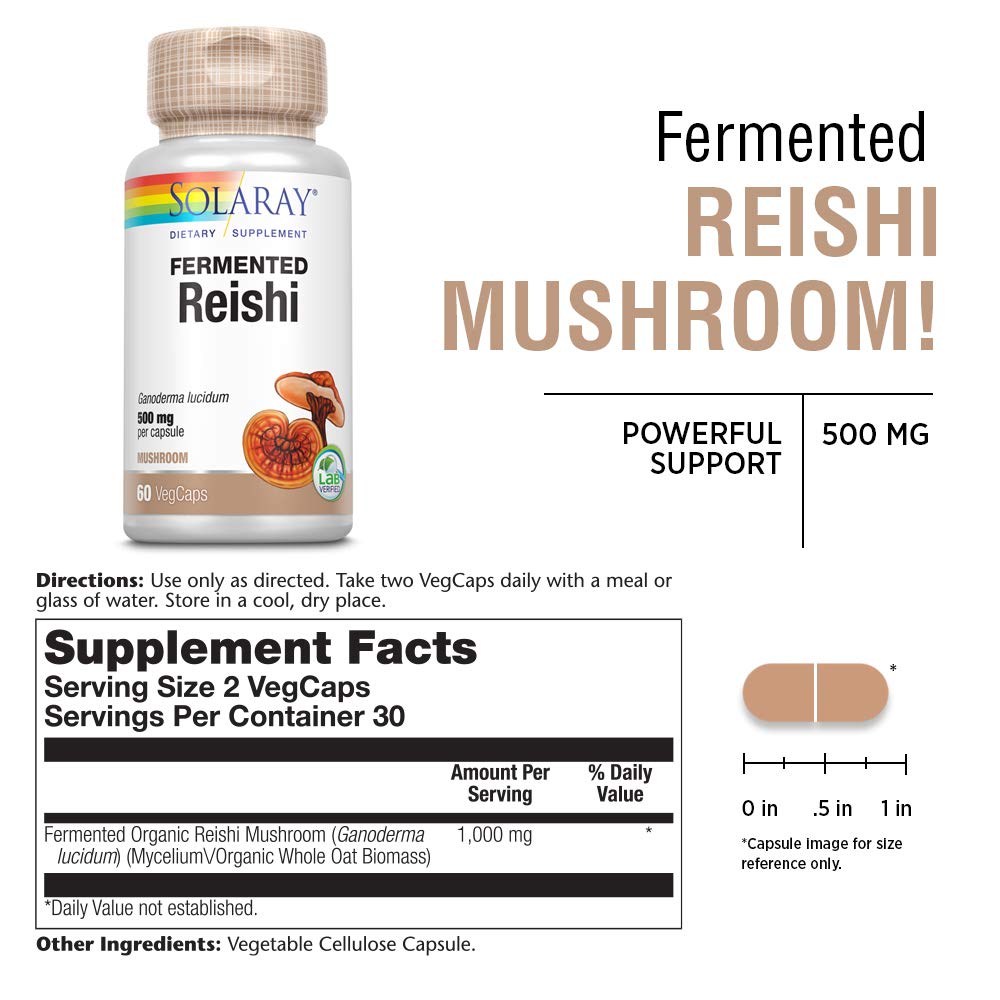Foto 4 pulgar | Suplemento De Hongo Reishi Fermentado Solaray, 500 Mg, 60 Cápsulas Vegetales - Venta Internacional.