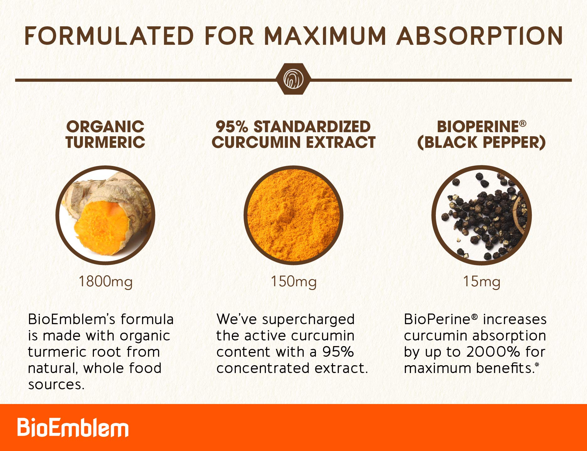 Foto 3 pulgar | Complemente La Curcumina De Cúrcuma Bioemblem Con Bioperine 60 Días - Venta Internacional.