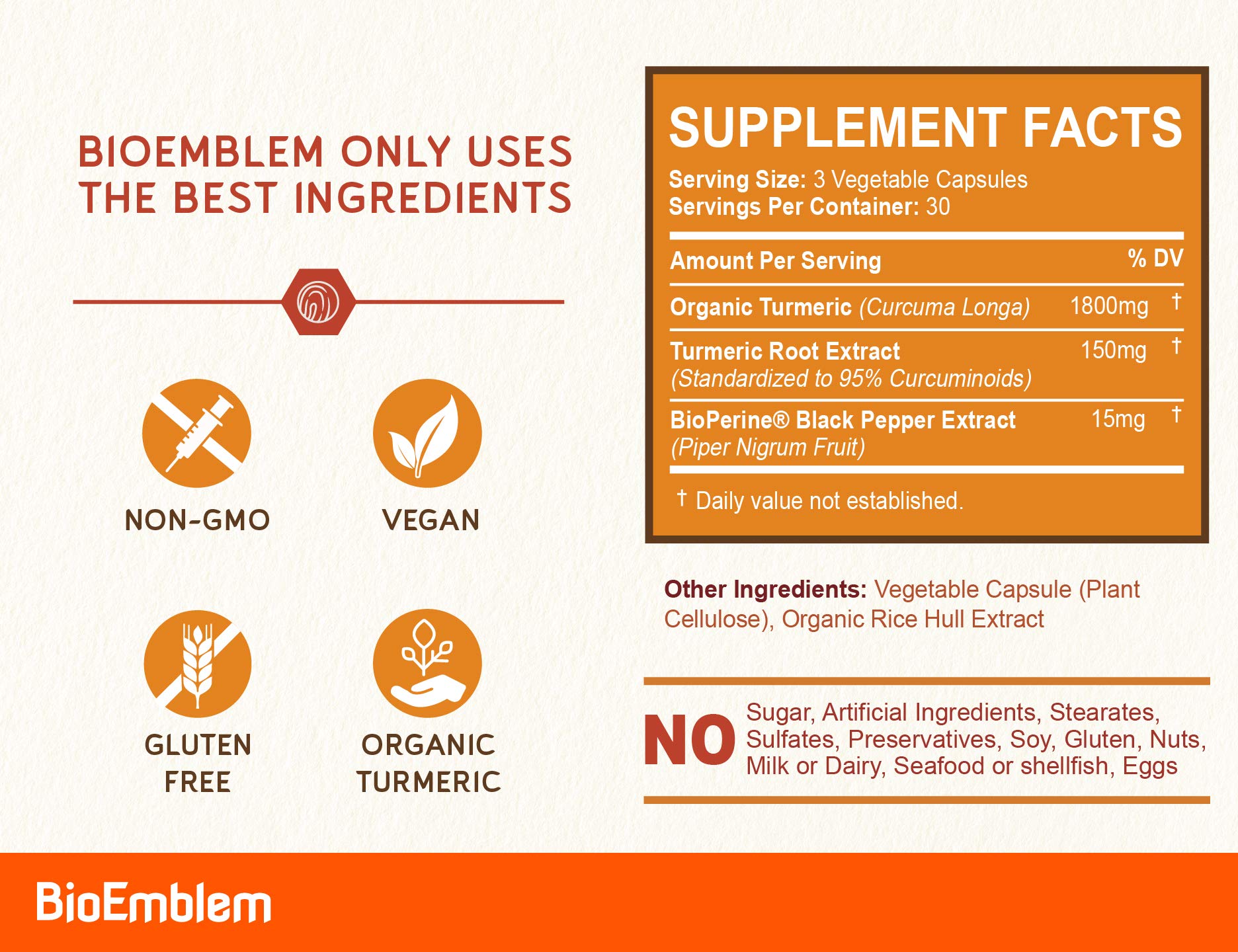 Foto 4 pulgar | Complemente La Curcumina De Cúrcuma Bioemblem Con Bioperine 60 Días - Venta Internacional.