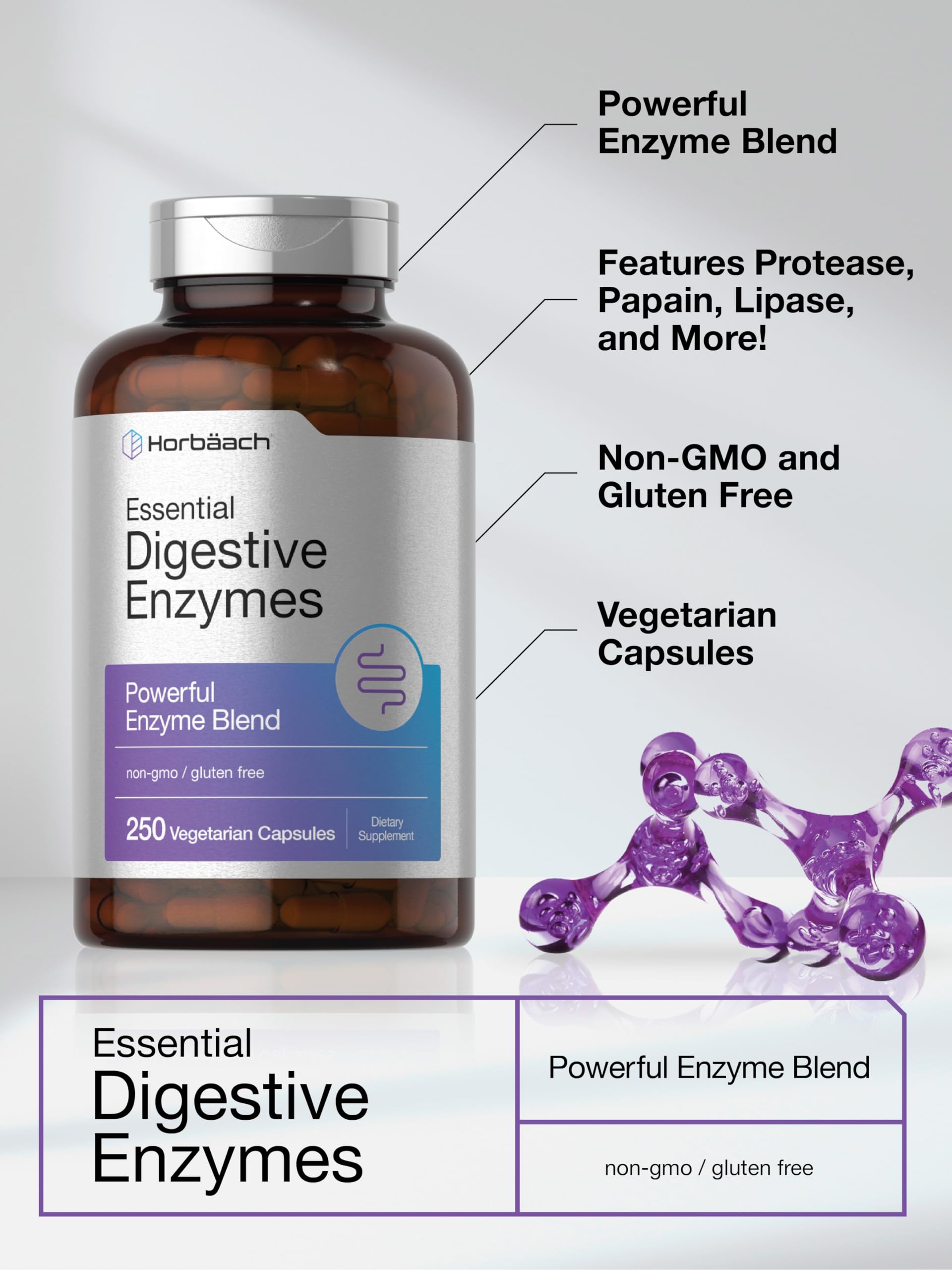 Foto 5 pulgar | Suplemento Horbäach Essential Digestive Enzymes 250 Cápsulas - Venta Internacional.