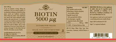 Foto 2 | Suplemento Solgar Biotina De 5000 Mcg, 100 Cápsulas Vegetarianas Para Piel Y Cabello - Venta Internacional.