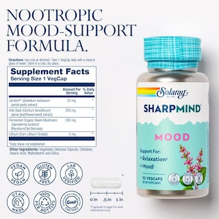 Foto 2 | Suplemento Solaray Sharpmind Mood Support 30 Cápsulas Vegetarianas - Venta Internacional.