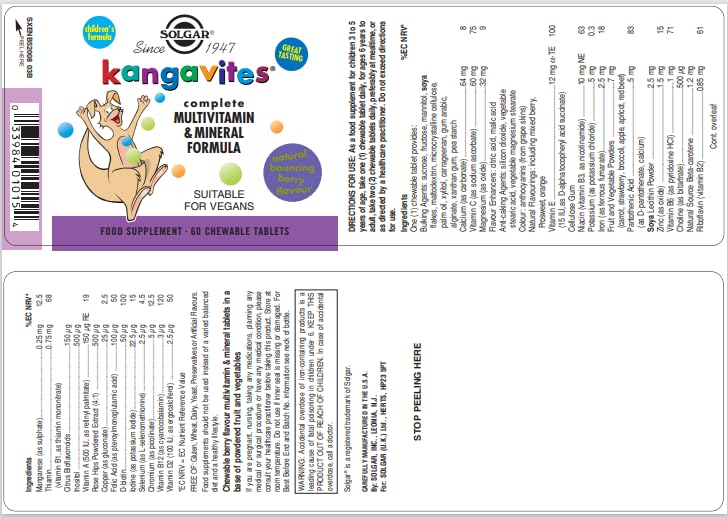 Foto 3 pulgar | Tabletas Masticables Solgar Kangavites Bouncin' Berry 120 Unidades - Venta Internacional.