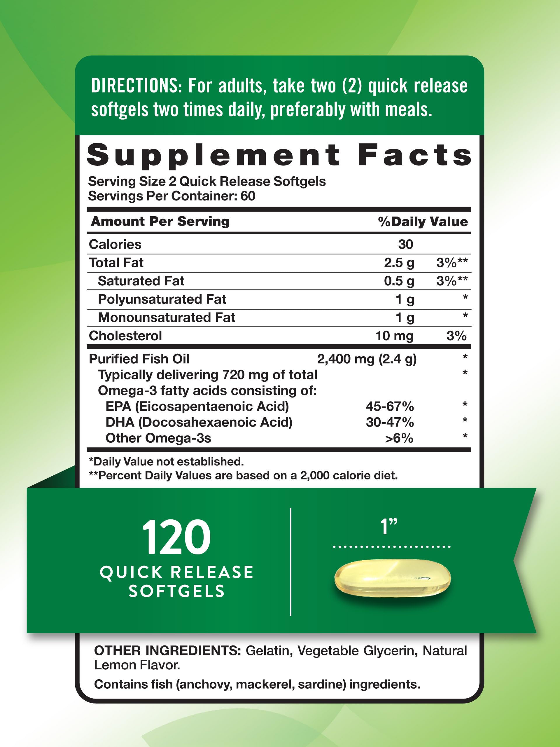 Foto 3 pulgar | Suplemento De Aceite De Pescado Nature's Truth 2400 Mg 120 Cápsulas Blandas - Venta Internacional.
