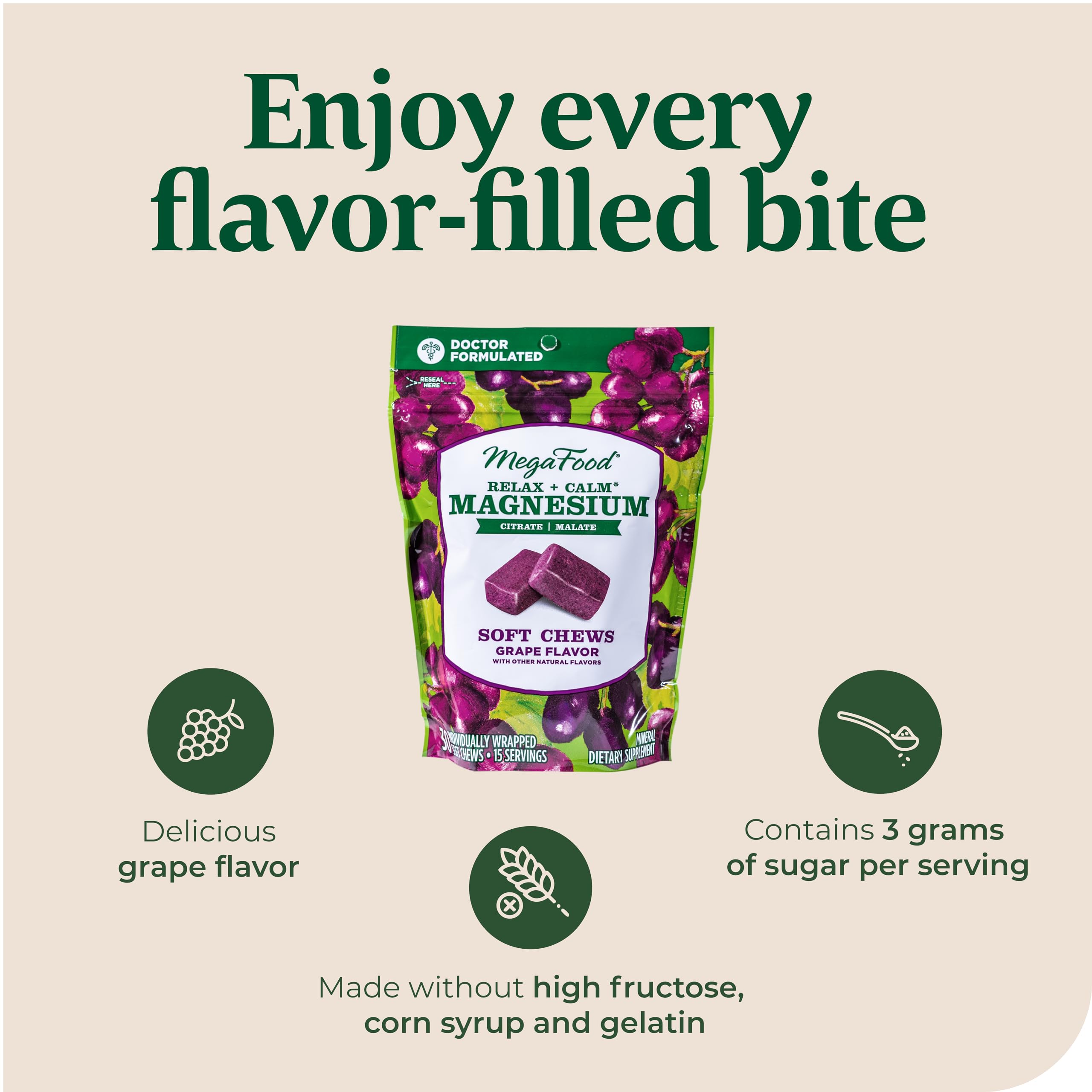 Foto 5 | Suplemento Megafood Relax + Calm Magnesio Soft Chews 30 Unidades - Venta Internacional.