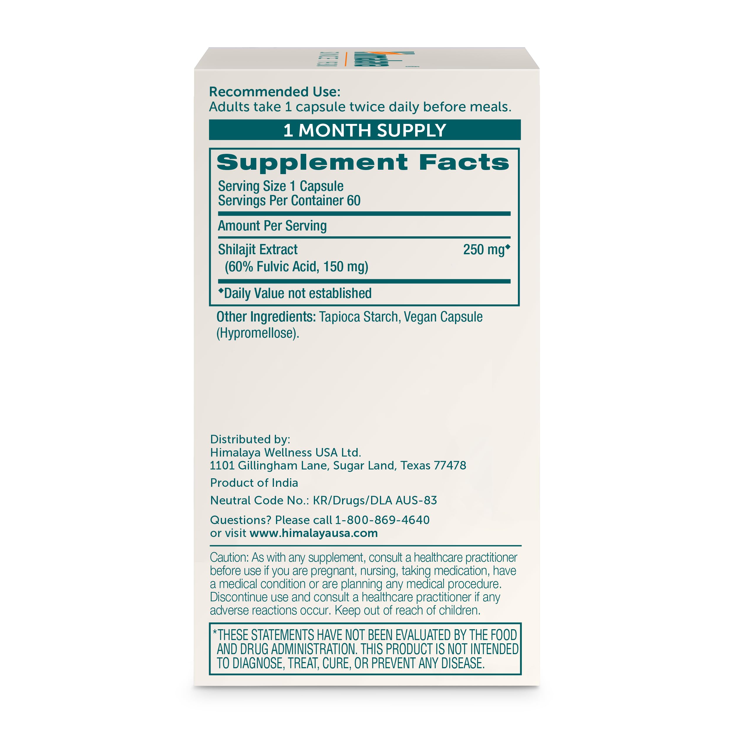 Foto 3 pulgar | Suplemento De Extracto De Shilajit Del Himalaya, 250 Mg, 60 Unidades - Venta Internacional.