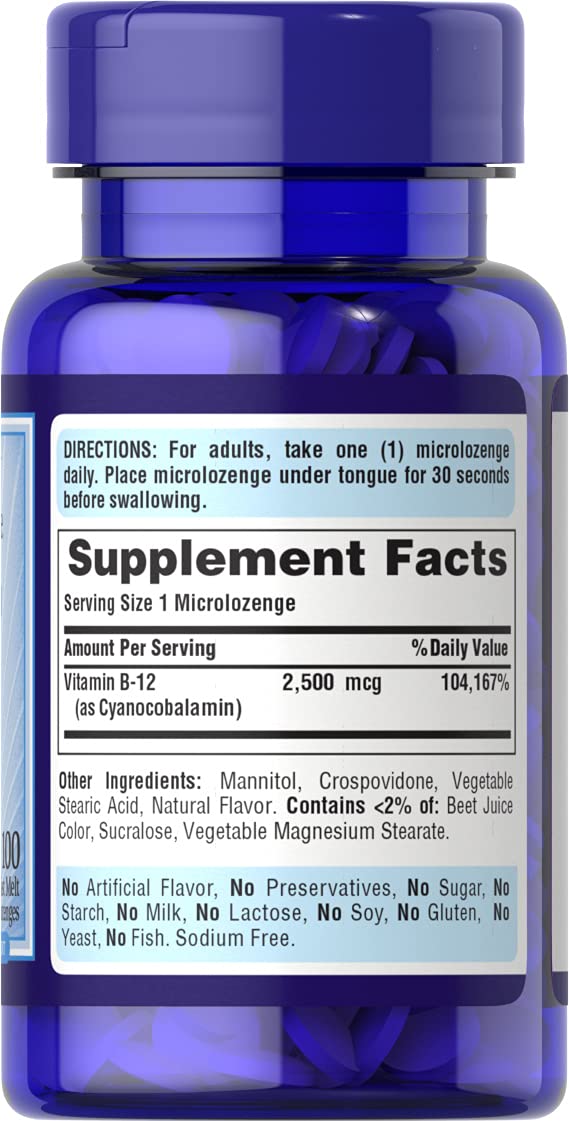 Foto 3 pulgar | Vitamina B-12 Sublingual Puritan's Pride 2500 Mcg 100 Comprimidos - Venta Internacional.