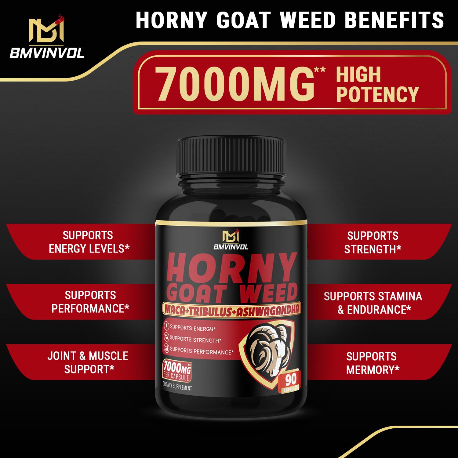 Foto 5 pulgar | Suplemento Bmvinvol Horny Goat Weed 7000 Mg 180 Cápsulas - Venta Internacional.