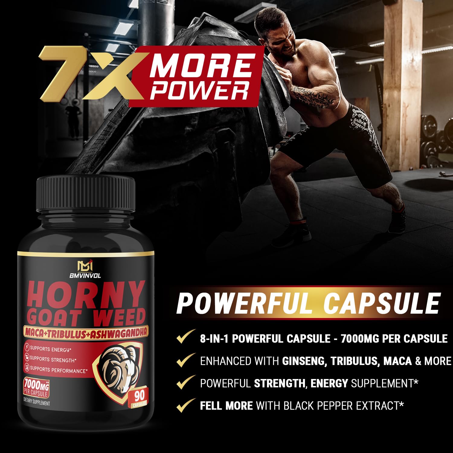 Foto 7 pulgar | Suplemento Bmvinvol Horny Goat Weed 7000 Mg 180 Cápsulas - Venta Internacional.