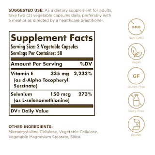 Foto 2 | Complemente La Vitamina E Seca Solgar Con Selenio Sin Levadura, 100 Cápsulas - Venta Internacional.