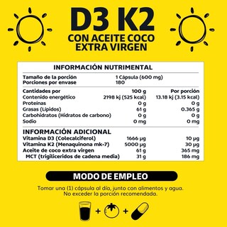 Foto 6 | Suplemento Alimenticio Beyond Vitamins Vitamina D3 Vitamina K2 Aceite De Coco Mct 180 Cápsulas