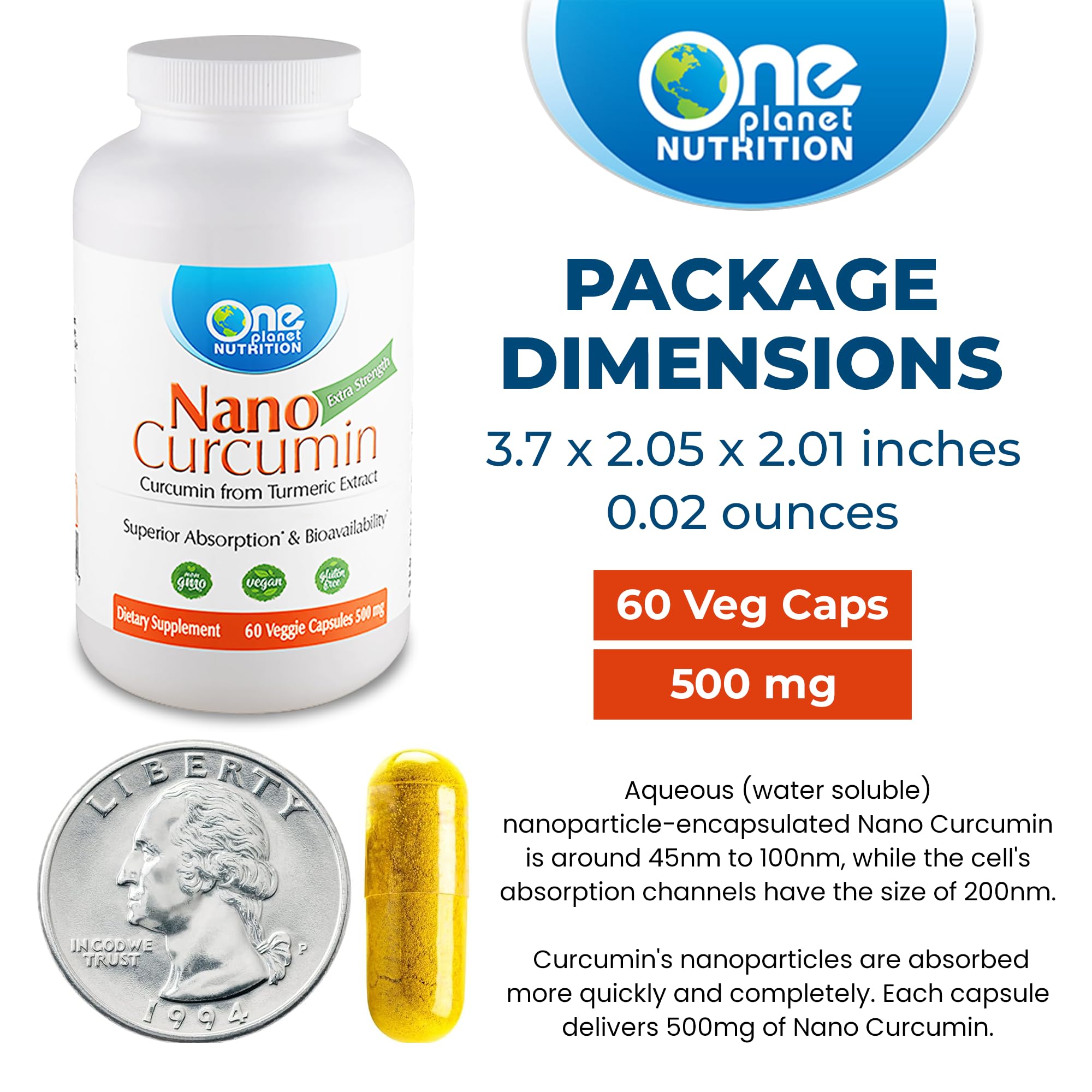 Foto 4 pulgar | Suplemento One Planet Nutrition Nano Curcumin 500 Mg 60 Cápsulas - Venta Internacional.