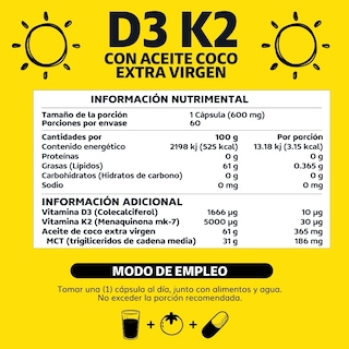 Foto 6 | Suplemento Alimenticio Beyond Vitamins Vitamina D3 Vitamina K2 Aceite De Coco Mct 60 Cápsulas