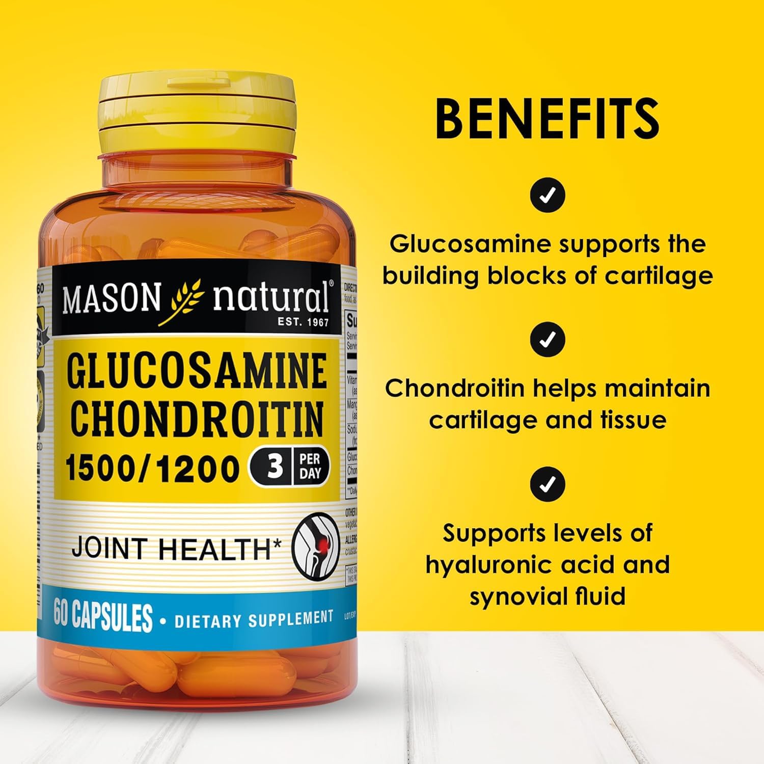Foto 2 | Suplemento Mason Natural, Glucosamina Y Condroitina 1500/1200, 60 Cápsulas - Venta Internacional.