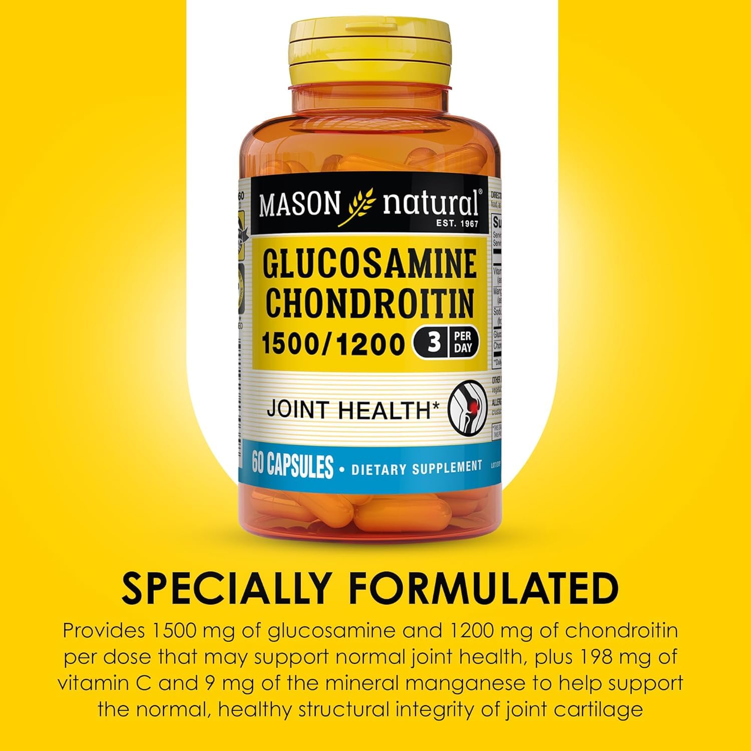 Foto 4 | Suplemento Mason Natural, Glucosamina Y Condroitina 1500/1200, 60 Cápsulas - Venta Internacional.