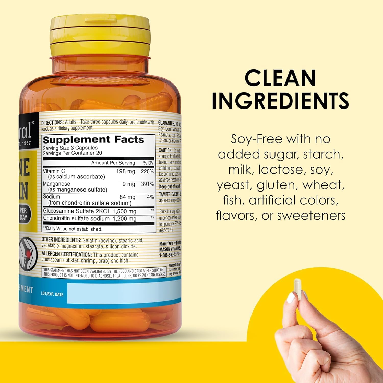 Foto 5 | Suplemento Mason Natural, Glucosamina Y Condroitina 1500/1200, 60 Cápsulas - Venta Internacional.