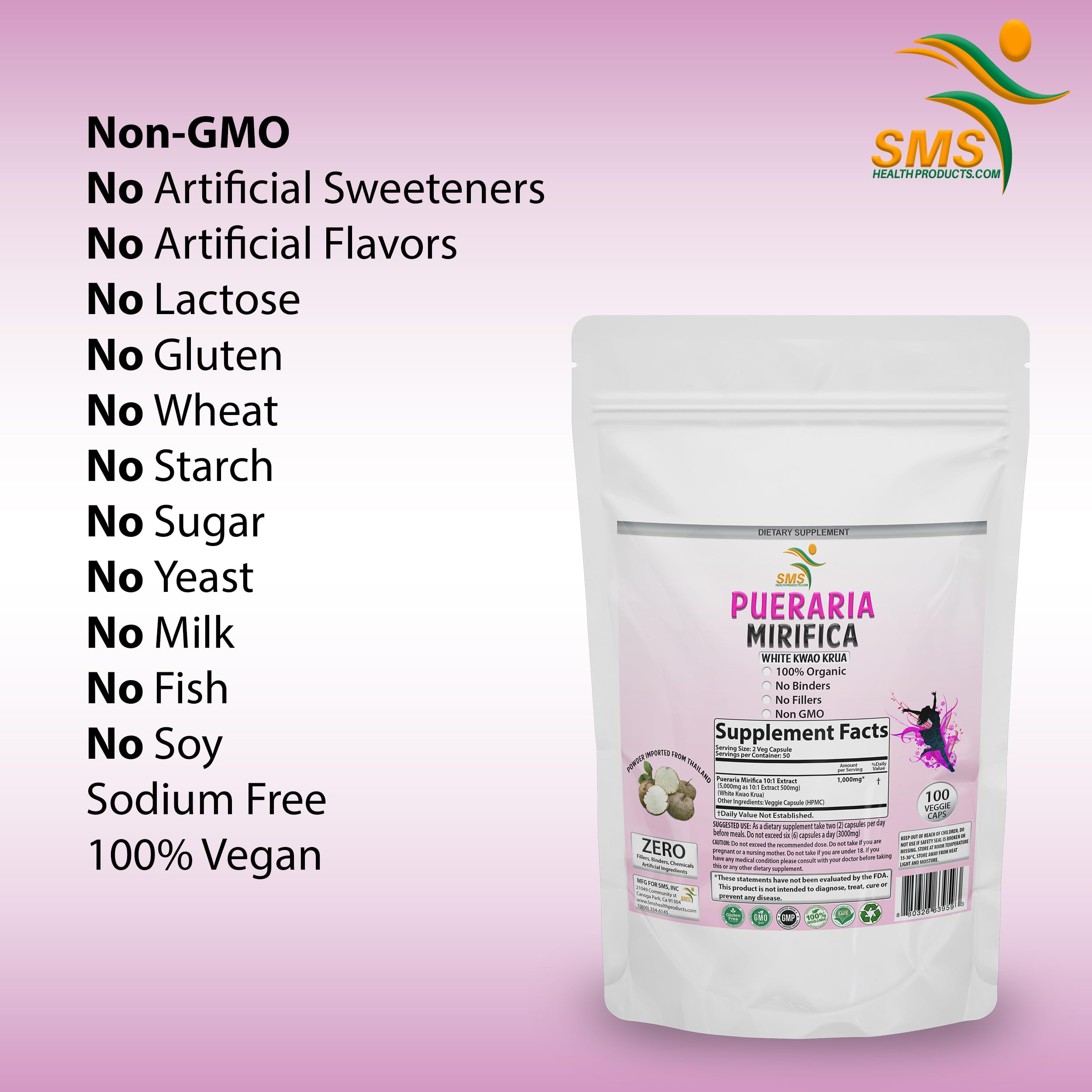 Foto 2 | Suplemento Smshealthproducts.com Pueraria Mirifica 200 Cápsulas - Venta Internacional.