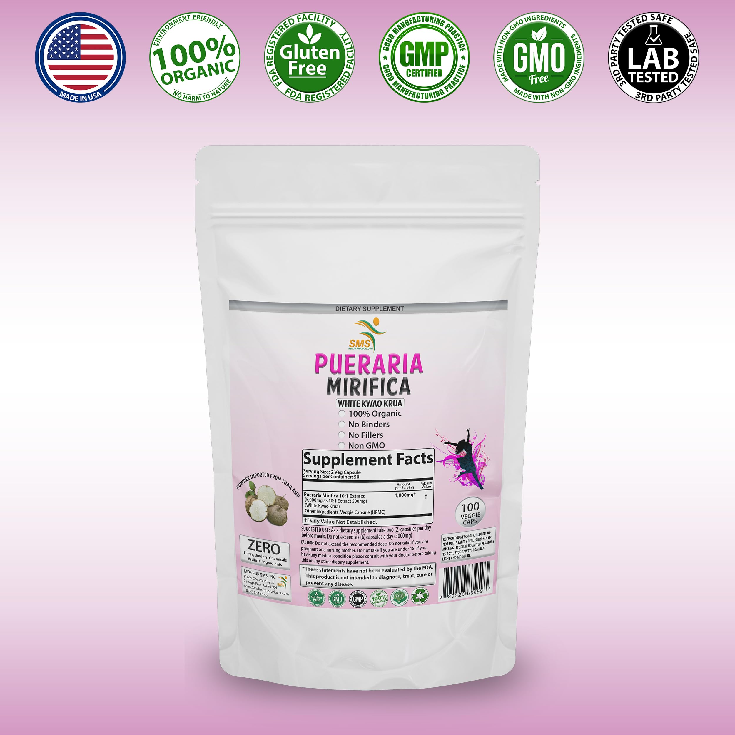 Foto 3 | Suplemento Smshealthproducts.com Pueraria Mirifica 200 Cápsulas - Venta Internacional.