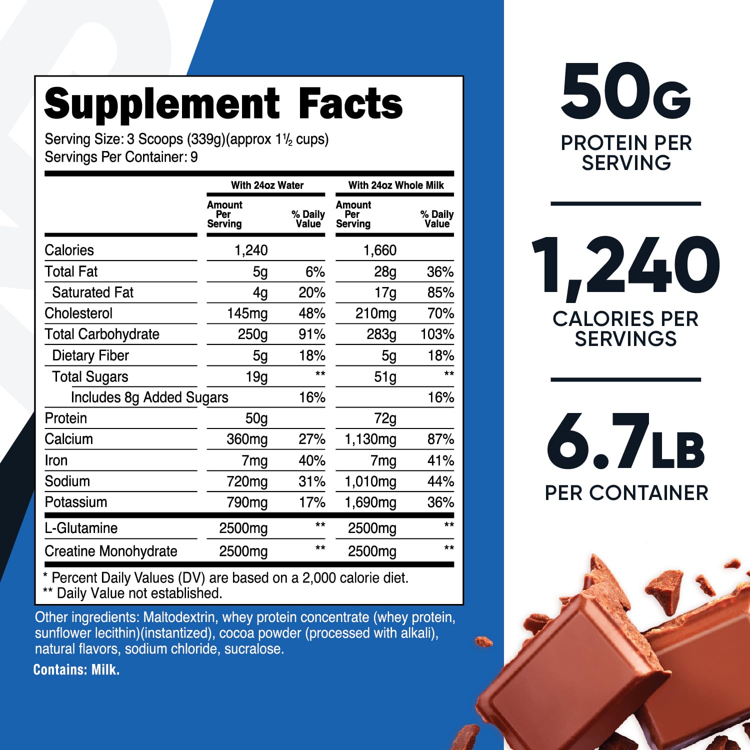 Foto 3 pulgar | Mass Gainer Nutricost, Sabor A Chocolate Doble, 3,04 Kg - Venta Internacional.