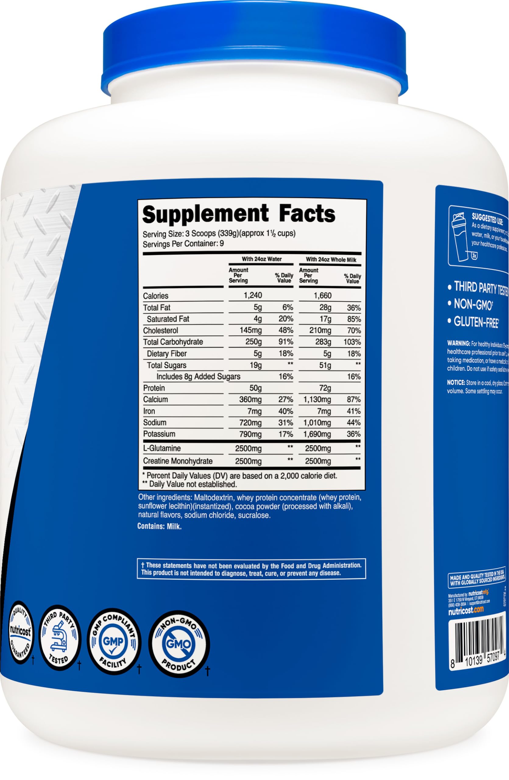 Foto 5 | Mass Gainer Nutricost, Sabor A Chocolate Doble, 3,04 Kg - Venta Internacional.