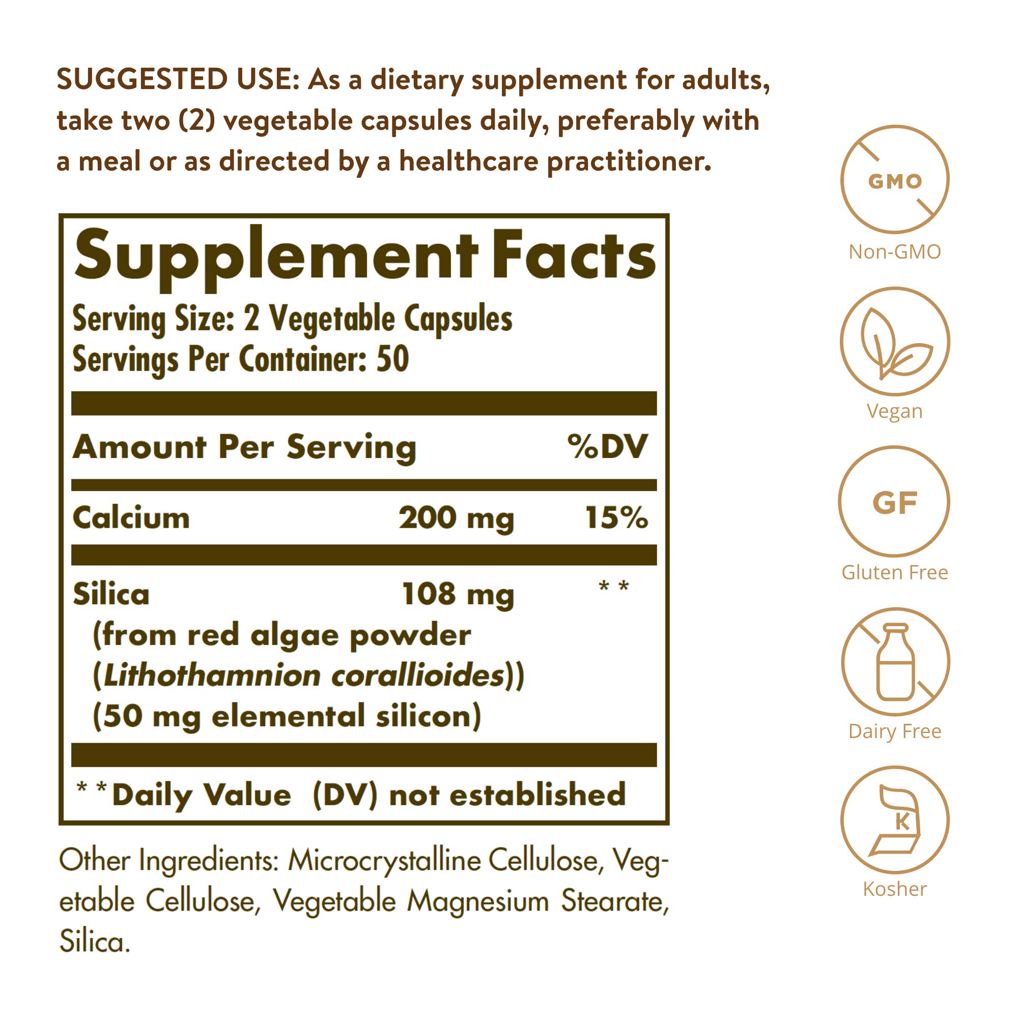 Foto 3 pulgar | Suplemento Solgar De Sílice Oceánica De Algas Rojas, 25 Mg, 100 Cápsulas - Venta Internacional.