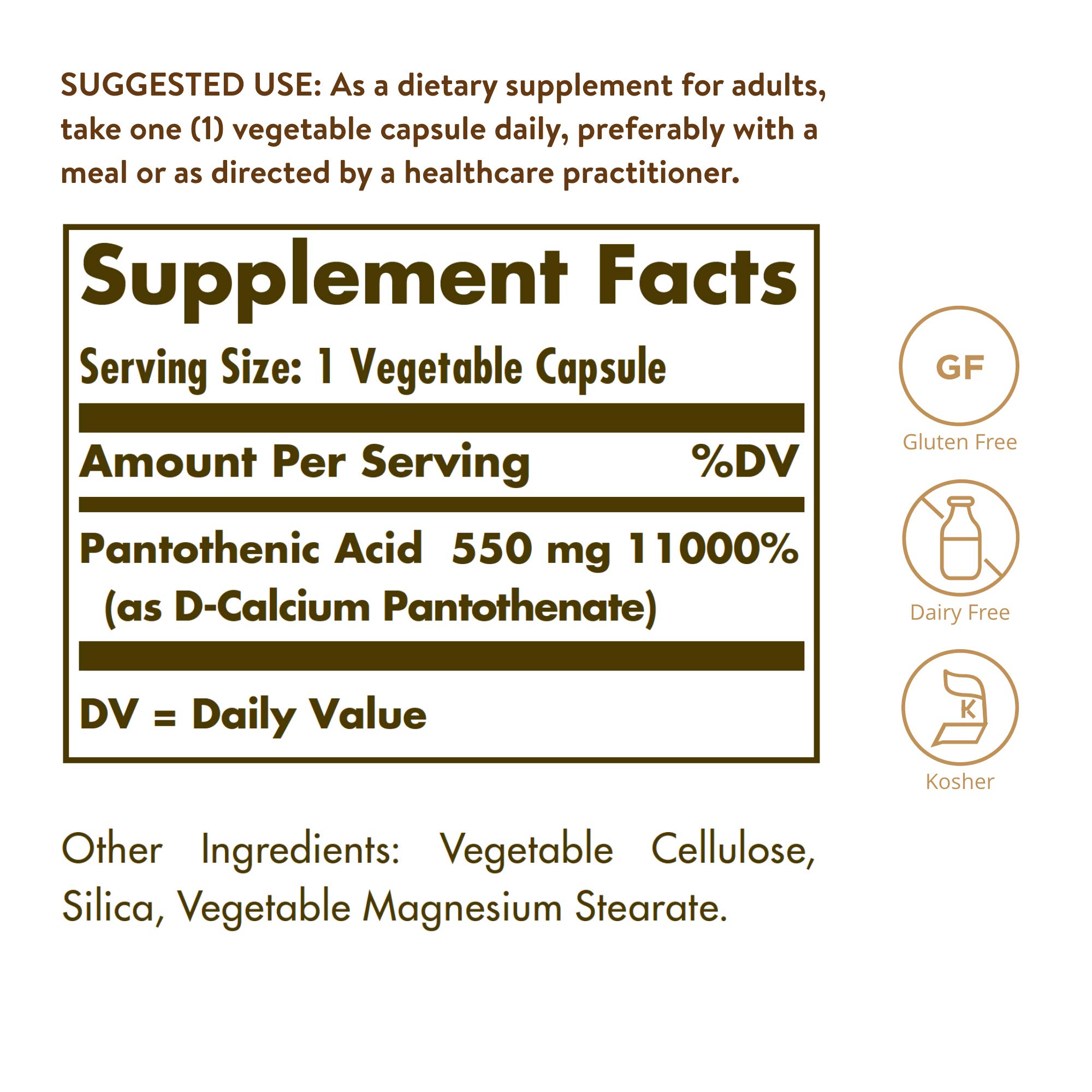 Foto 3 pulgar | Suplemento De Ácido Pantoténico Solgar 550 Mg 100 Cápsulas Vegetales - Venta Internacional.