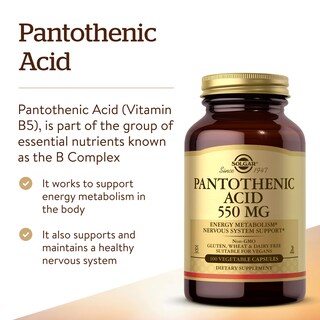 Foto 3 | Suplemento De Ácido Pantoténico Solgar 550 Mg 100 Cápsulas Vegetales - Venta Internacional.