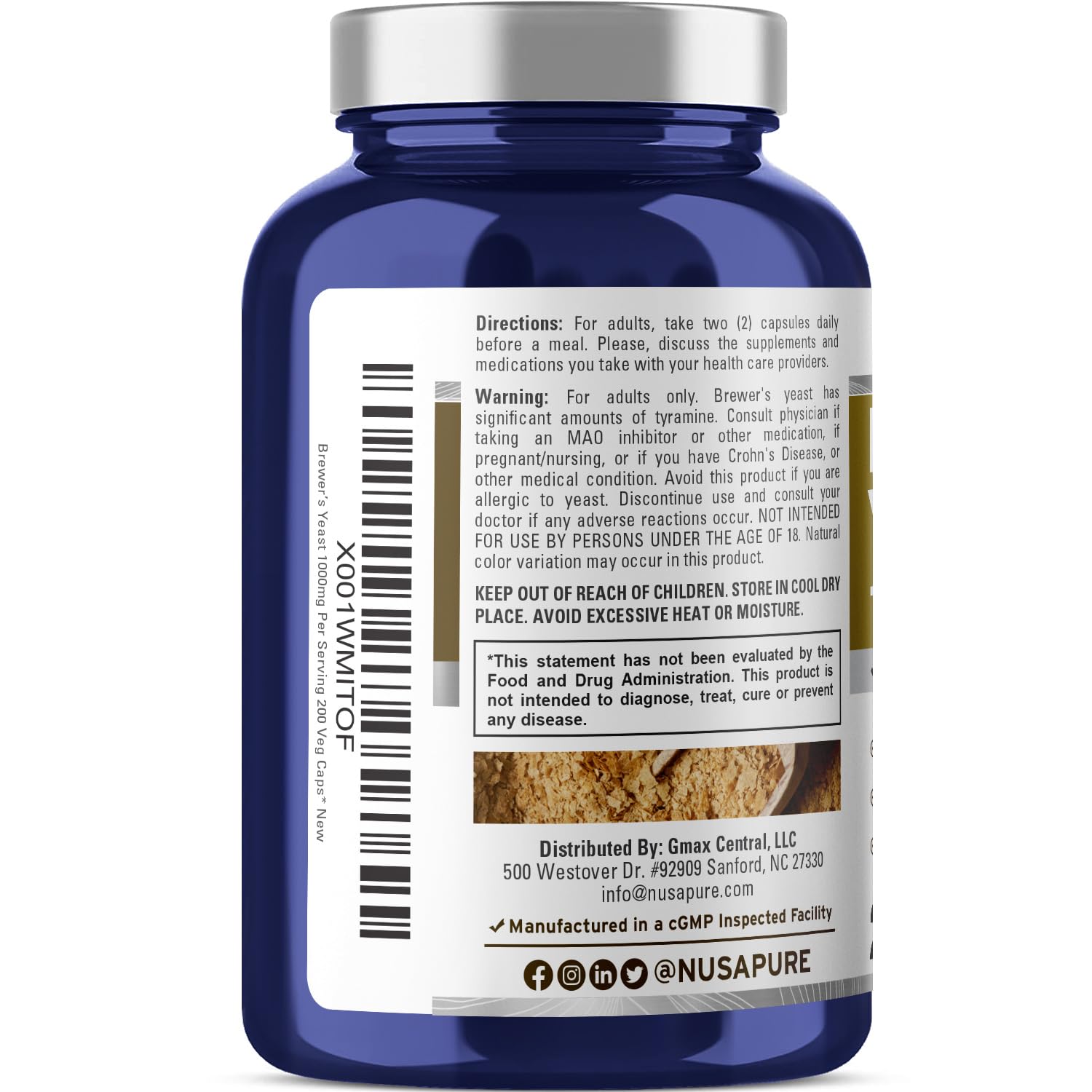 Foto 3 | Suplemento De Levadura De Cerveza Nusapure 1000 Mg 200 Cápsulas - Venta Internacional.