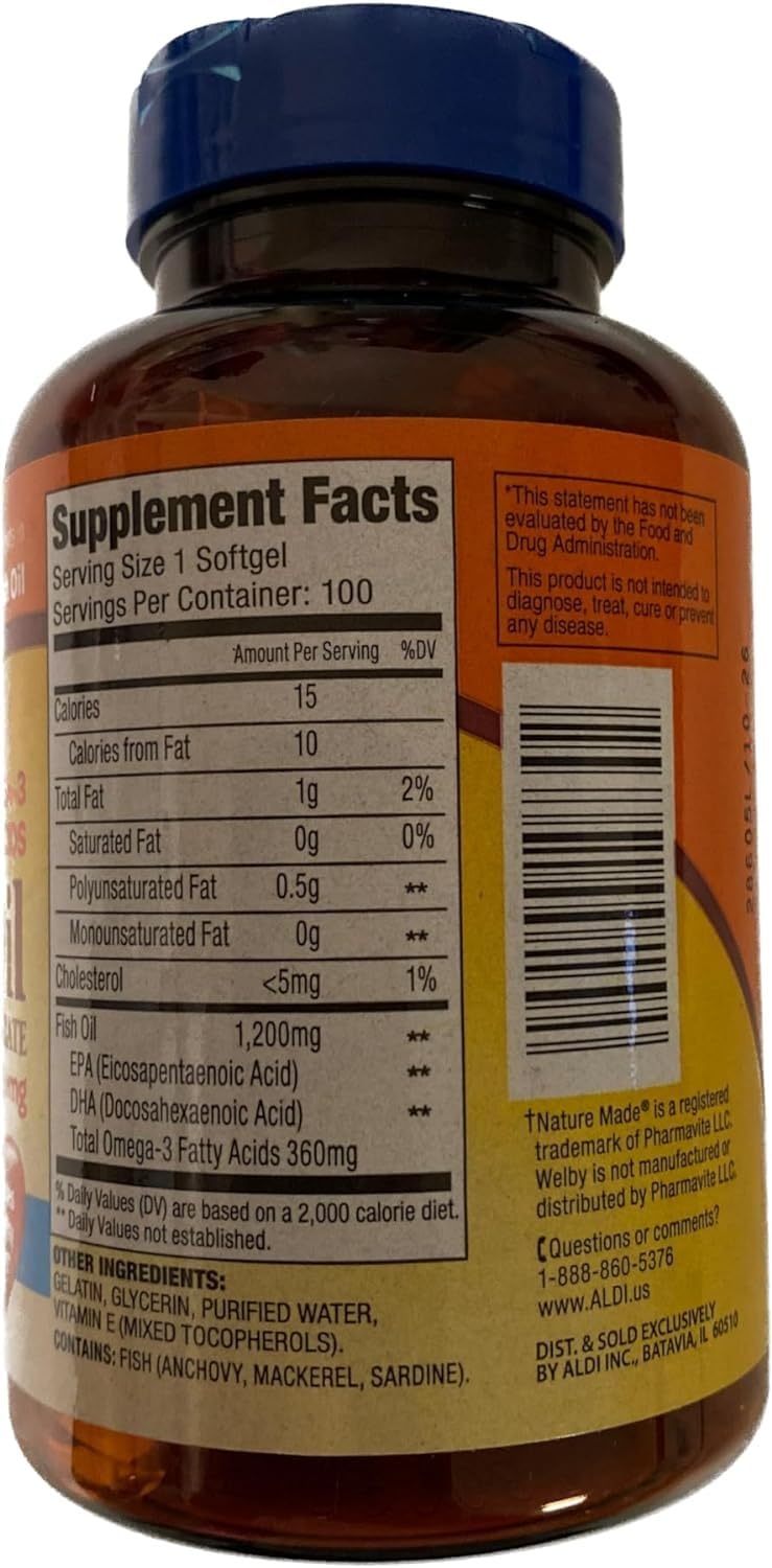 Foto 2 | Suplemento De Aceite De Pescado Welby, 1200 Mg De Ácidos Grasos Omega-3, 100 Unidades - Venta Internacional.