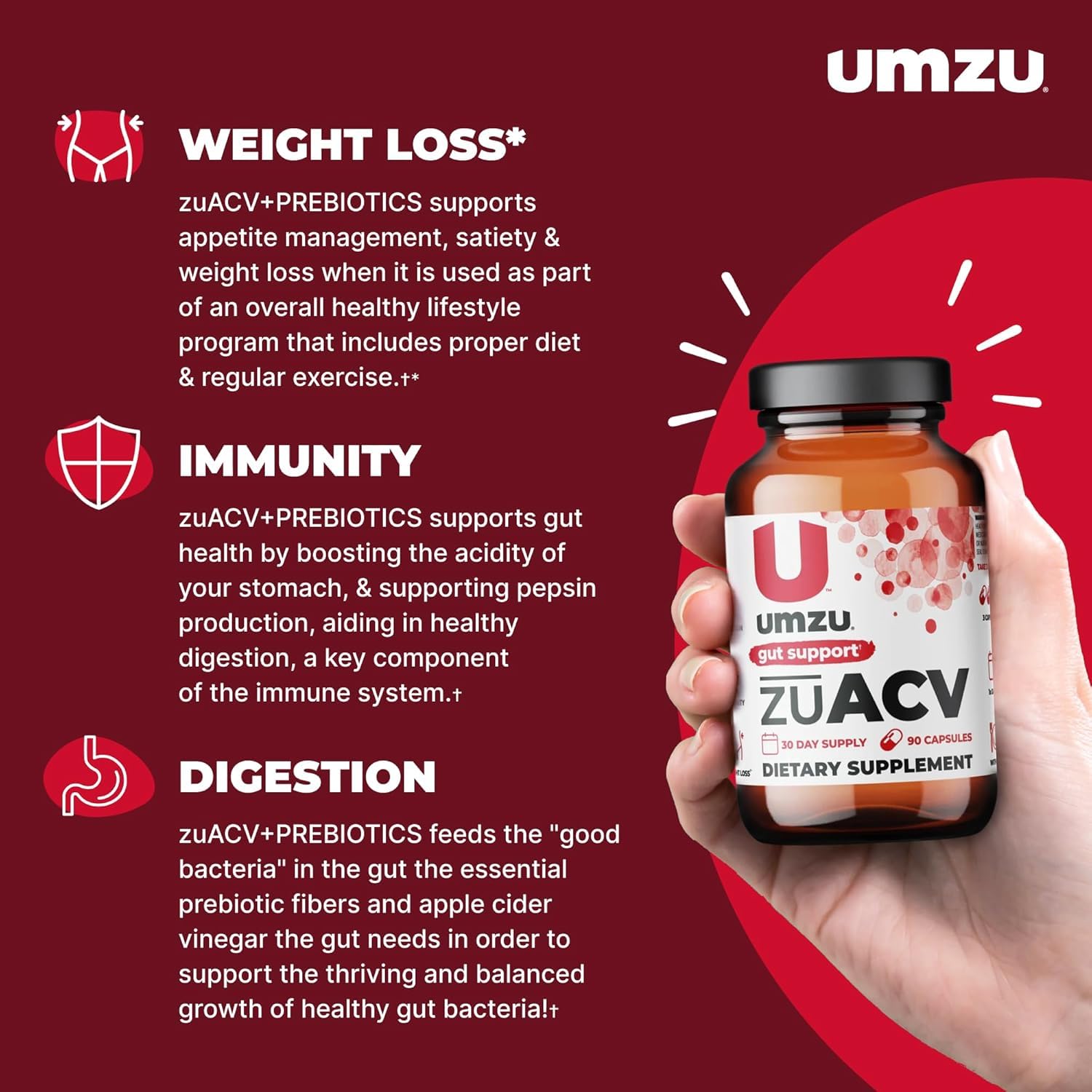 Foto 3 | Suplemento Umzu Zuacv+prebiotics De Vinagre De Sidra De Manzana 90 Cápsulas - Venta Internacional.